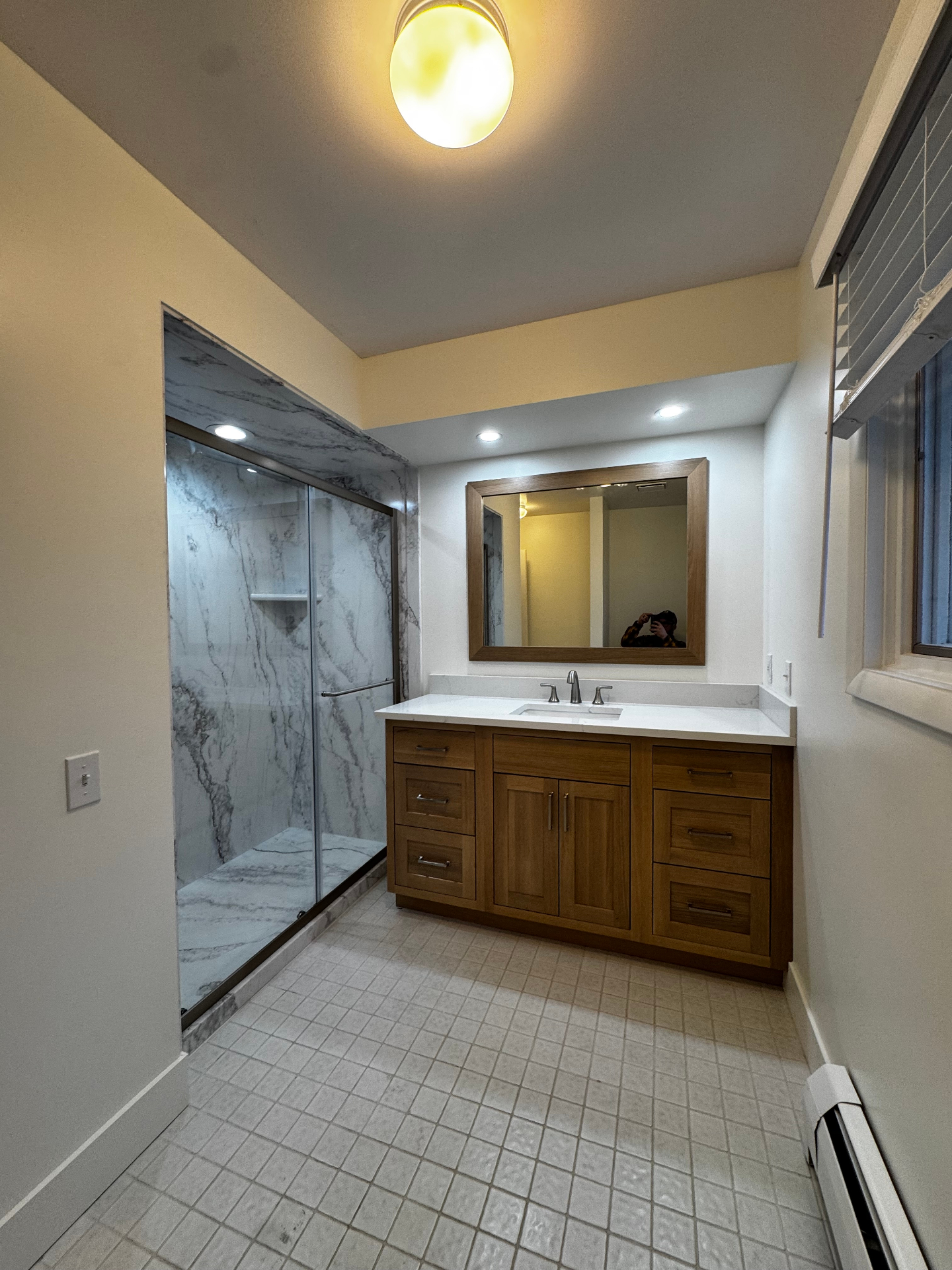 Custom wood vanity bathroom remodel